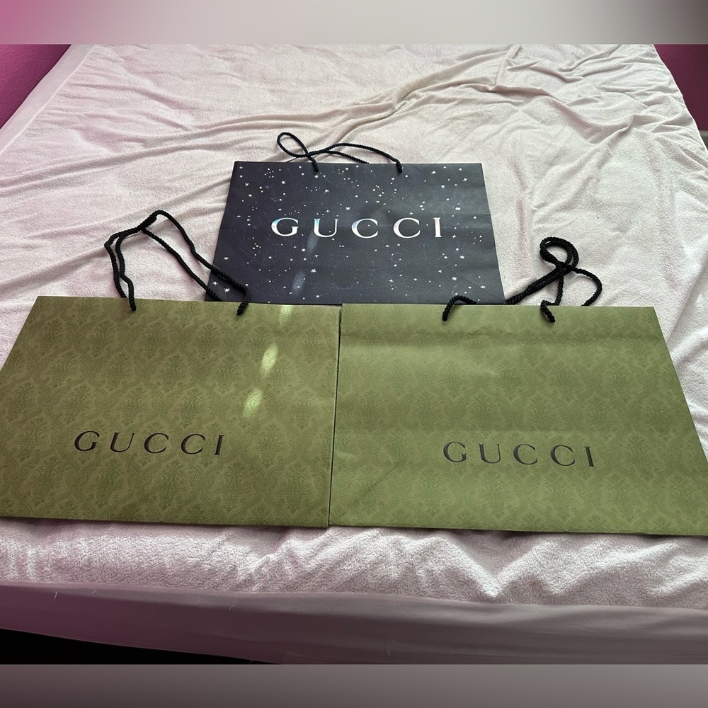3 Authentic Gucci Large Shopping Bags-Zodiac Constellation & Green Embossed Logo - Picture 3 of 6